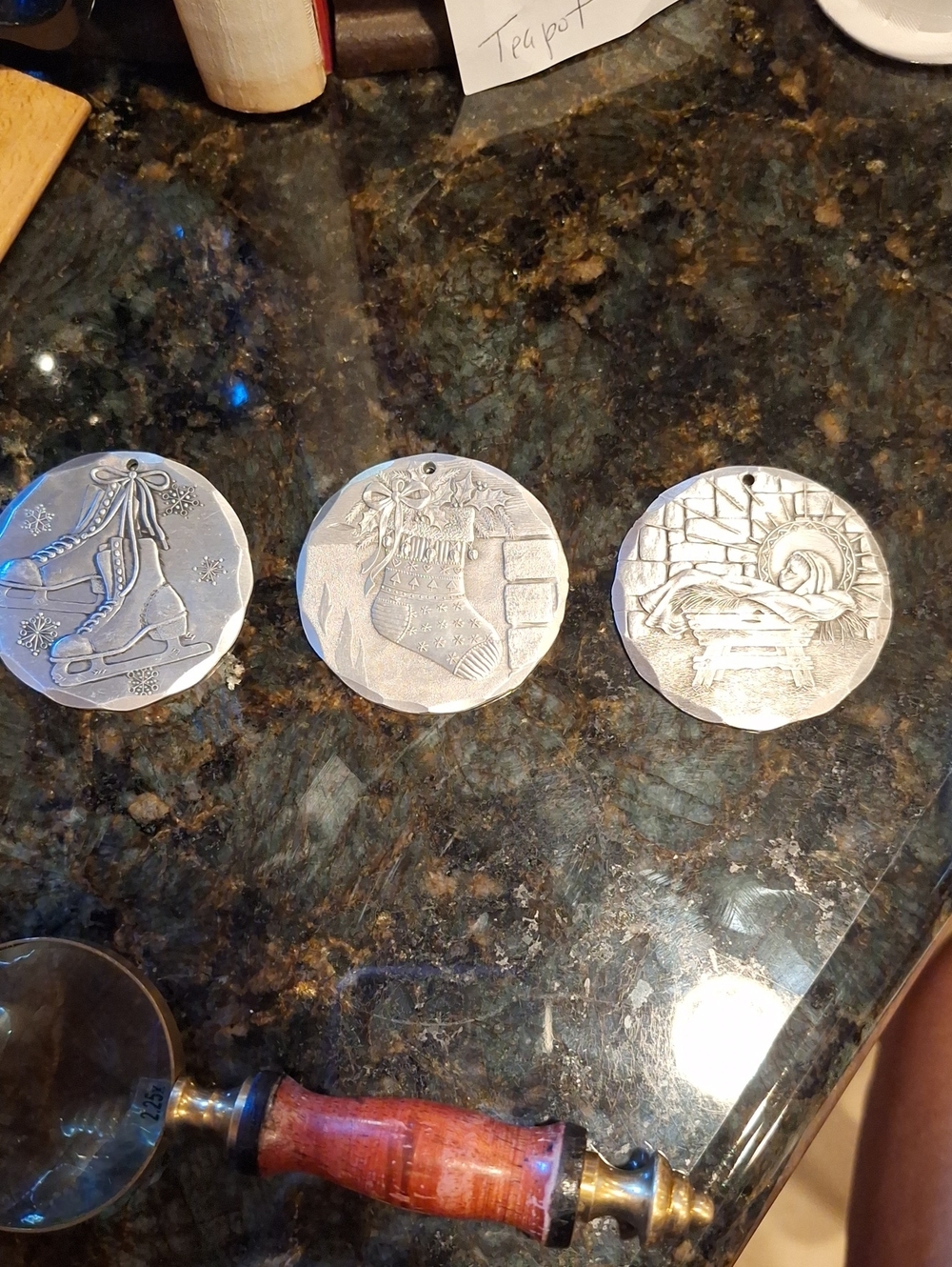 Set Of 3 Wendel August Holiday Pewter Ornament Medallions - Aluminum